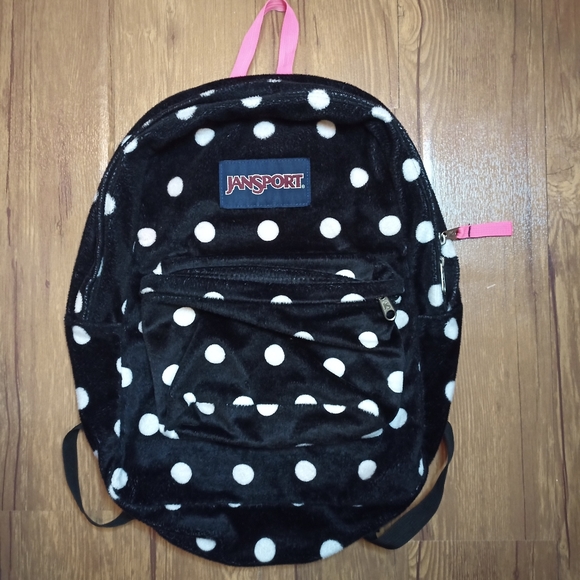 black and white polka dot jansport backpack